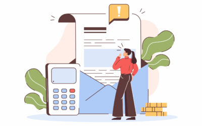Flat worried woman have list of credit debts and overdue bills. Girl reading letter from collection agency about financial problems, loans and unpaid tax. Calculation and payment of expenses concept.